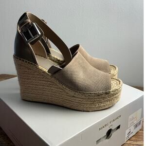 Marc Fisher Womens Adalyn Suede Saddle Espadrille Wedge‎ Sandals Sand Dollar